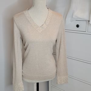 Donna Karan Sequin V neck Sweater Sz M